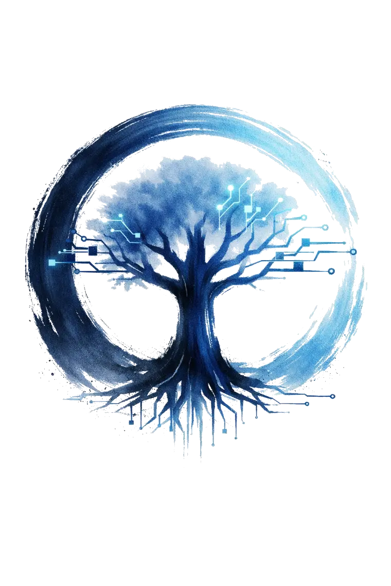 Tree of life with roots of circuitry